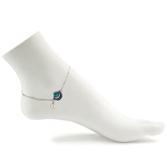 Colored Metal Shell Pearl Charm Anklet - Picture 2 of 6